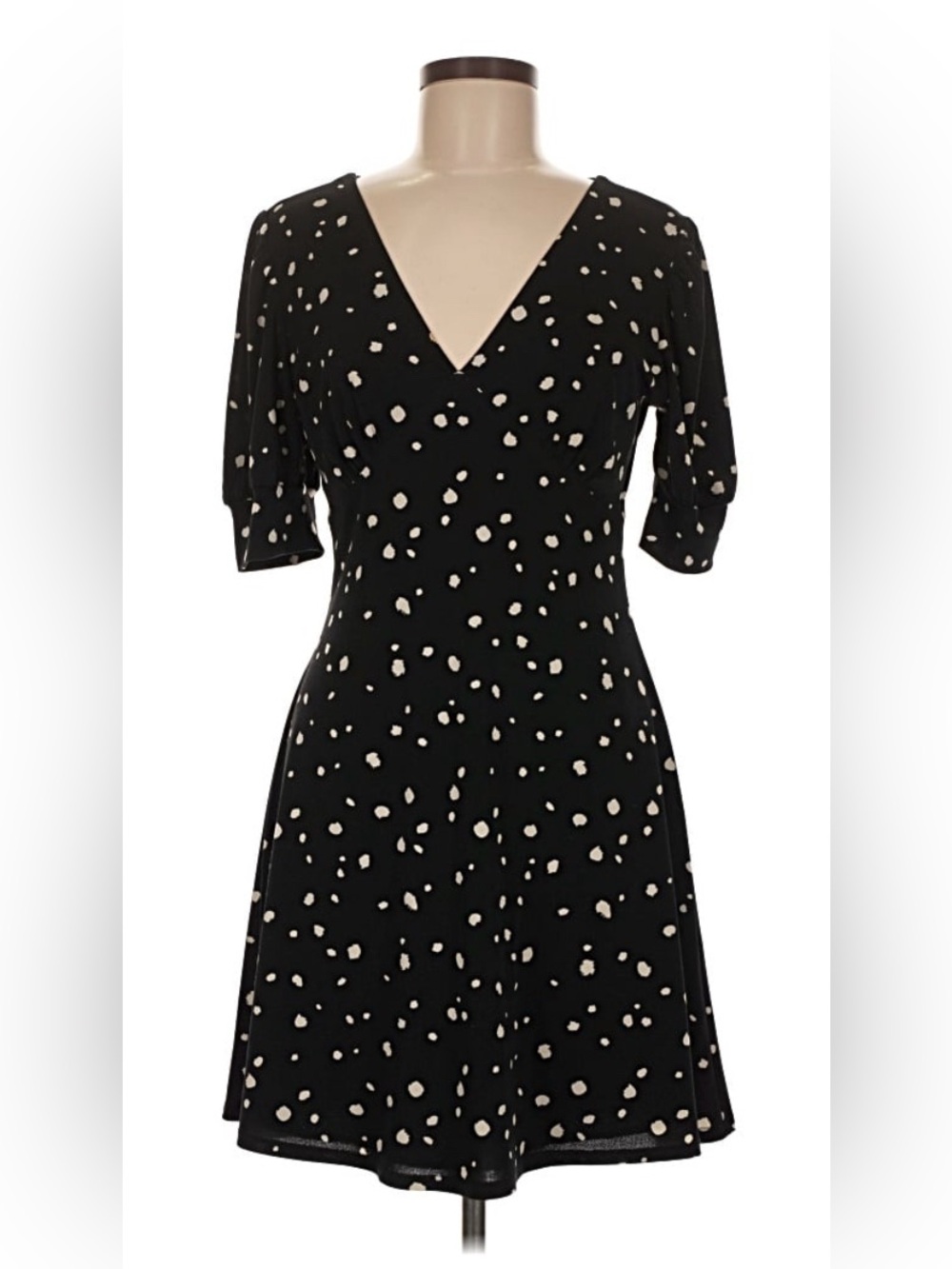 Polka Dot V-Neck Mini Dress in Black and White